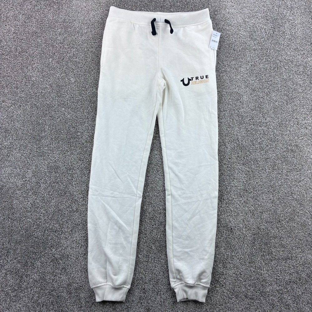 NWT True Religion Joggers Sweatpants Kids Boys Large Whisper White Logo‎ Print